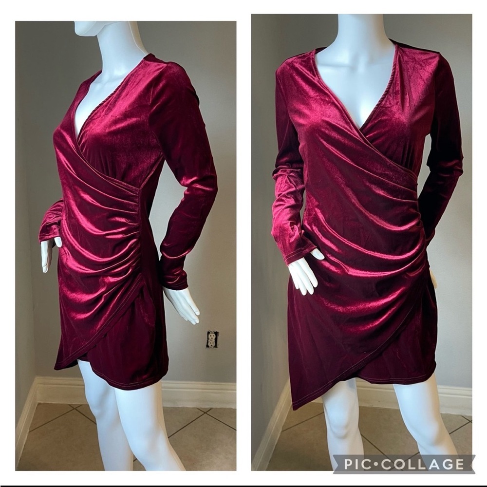Shein Bae Wrap Front Ruched Detail Velvet Dress
Size Large for size 10